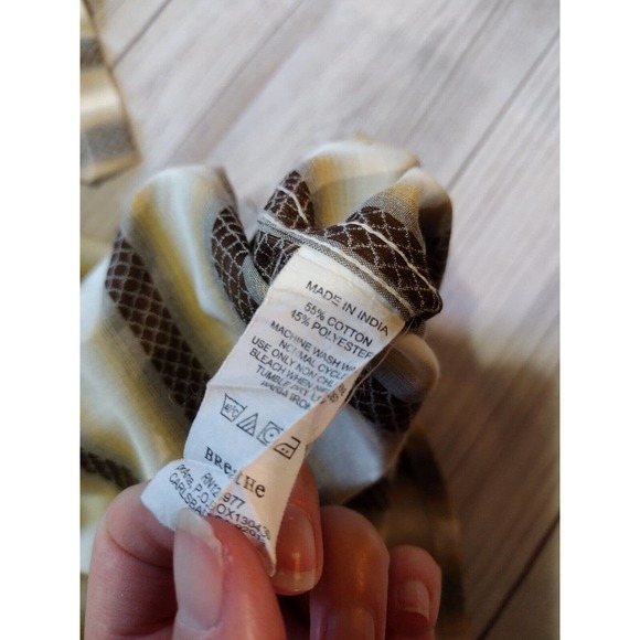 PrAna Mens Short Sleeve Button Up Brown White Stripe Shirt Large - Picture 6 of 6